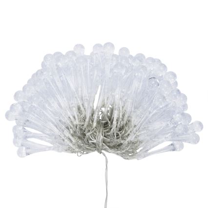 Aigostar - LED vonkajší vianočný reťazec, 100× LED, 8 režimov, napájanie 3× AA, dĺžka 10 m, IP44, studená biela, s kvapkami