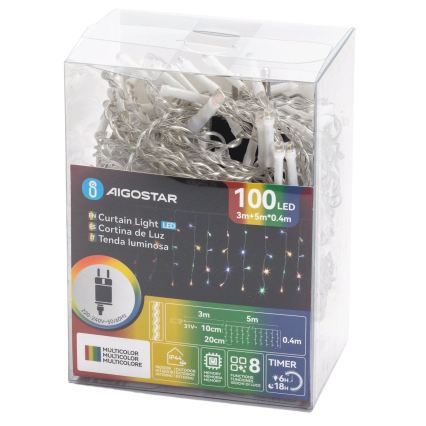 Aigostar - LED vonkajší vianočný reťaz 100xLED/8 funkcií 8x0,4m IP44 viacfarebný