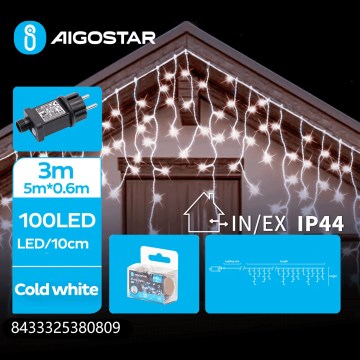 Aigostar - LED Vonkajší vianočný reťaz 100xLED/8 funkcií 8x0,6m IP44 studená biela