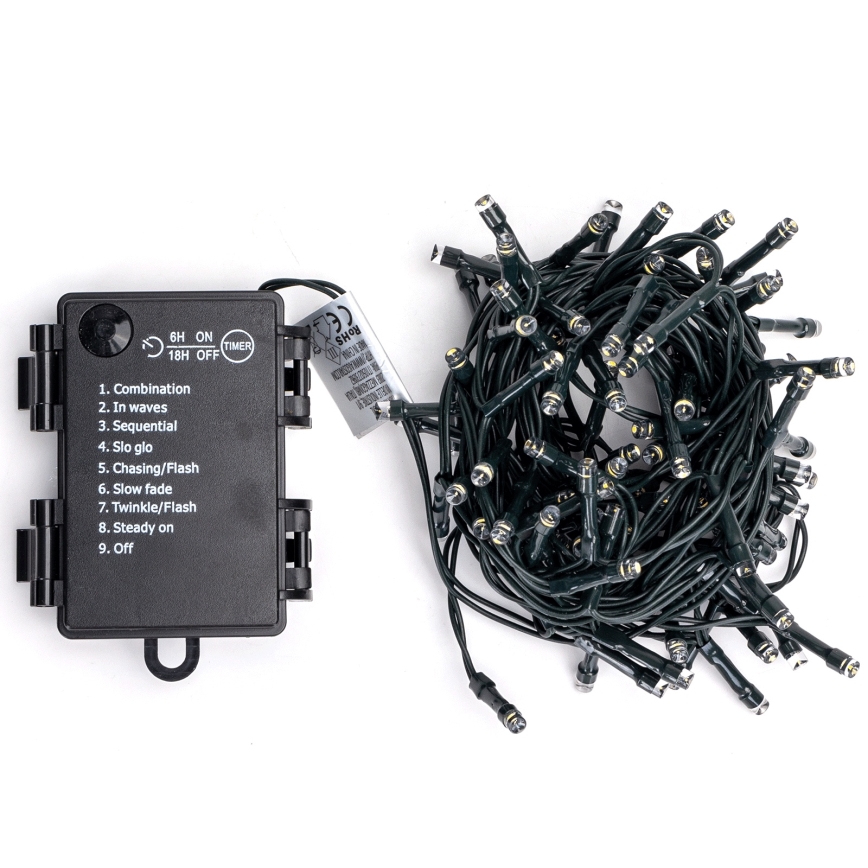 Aigostar - LED vonkajší vianočný reťaz 100xLED/8 funkcií 3xAA 5,3 m IP44 studená biela