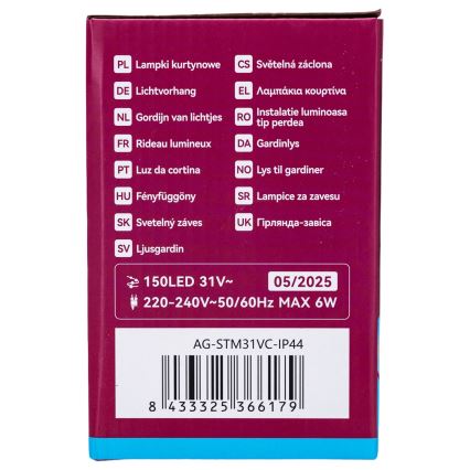 Aigostar - LED vonkajší vianočný reťaz 150xLED/6W/230V/8 funkcií 1,5x1m IP44 studená biela + diaľkové ovládanie