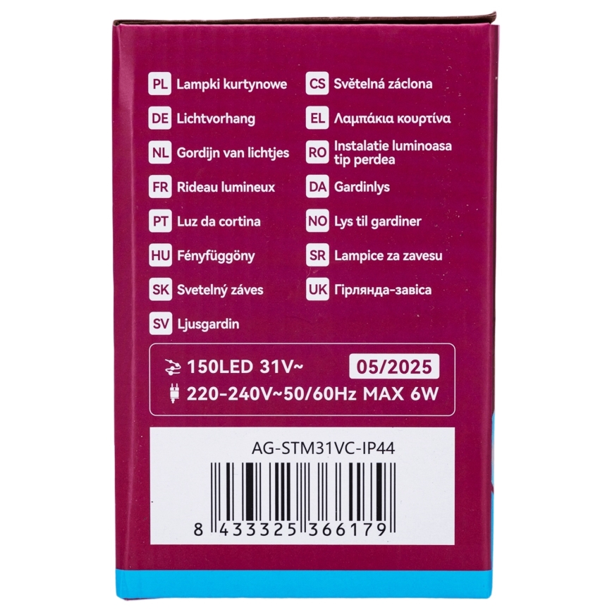 Aigostar - LED vonkajší vianočný reťaz 150xLED/6W/230V/8 funkcií 1,5x1m IP44 studená biela + diaľkové ovládanie