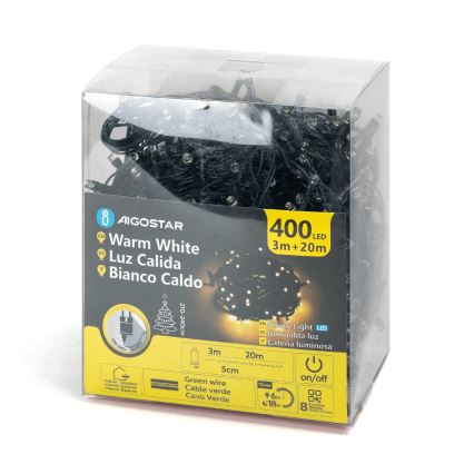 Aigostar - LED vonkajší vianočný reťaz 400xLED/8 funkcií 23m IP44 teplá biela
