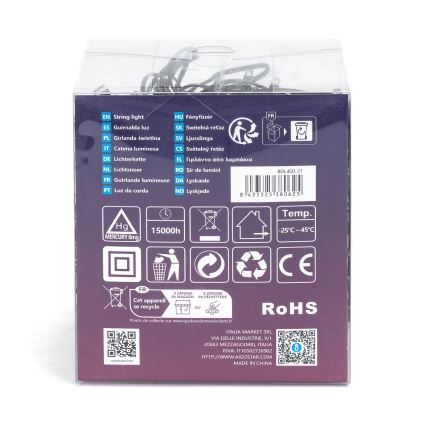 Aigostar - LED vonkajší vianočný reťaz 400xLED/8 funkcií 23m IP44 teplá biela