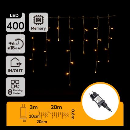 Aigostar - LED vonkajší vianočný reťaz 400xLED/8 funkcií 23x0,6m IP44 teplá biela