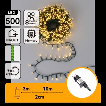 Aigostar - LED Vonkajší vianočný reťaz 500xLED/8 funkcií 13m IP44 teplá biela