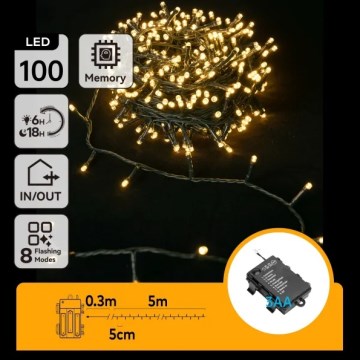 Aigostar - LED vonkajší vianočný reťazec 100xLED/8 režimov 3xAA 5,3 m IP44 teplá biela