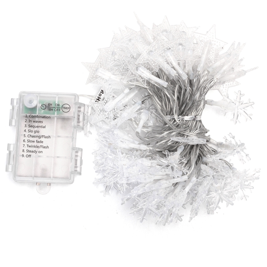 Aigostar - LED vonkajší vianočný reťazec, 100xLED, 8 režimov, napájanie 3xAA, dĺžka 10 m, IP44, studená biela
