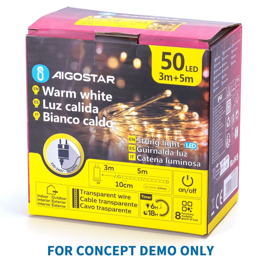 Aigostar - LED Vonkajší vianočný reťazec 200xLED/8 funkcií 3xAA 5x2m IP44 teplá biela