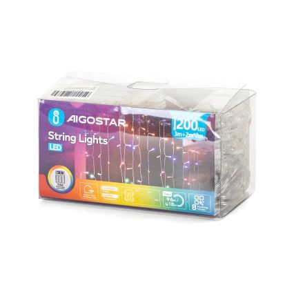 Aigostar - LED vonkajší vianočný reťazec 200xLED/8 funkcií 3xAA 5x2m IP44 viacfarebný