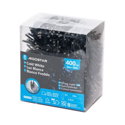 Aigostar - LED vonkajší vianočný reťazec 400xLED/8 funkcií 13m IP44 studená biela