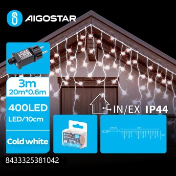 Aigostar - LED Vonkajší vianočný reťazec 400xLED/8 funkcií 23x0,6m IP44 studená biela