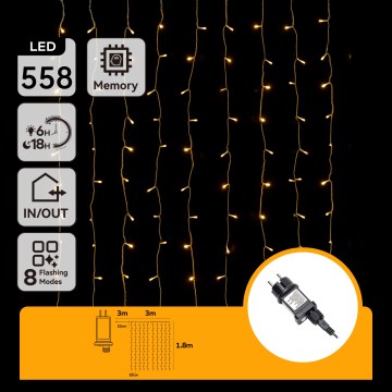 Aigostar - LED vonkajší vianočný reťazec 558xLED 3x1,8m IP44 teplá biela