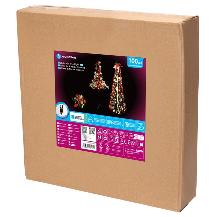 Aigostar - LED vonkajší vianočný stromček 100xLED 1,5m IP44 červená, studená biela