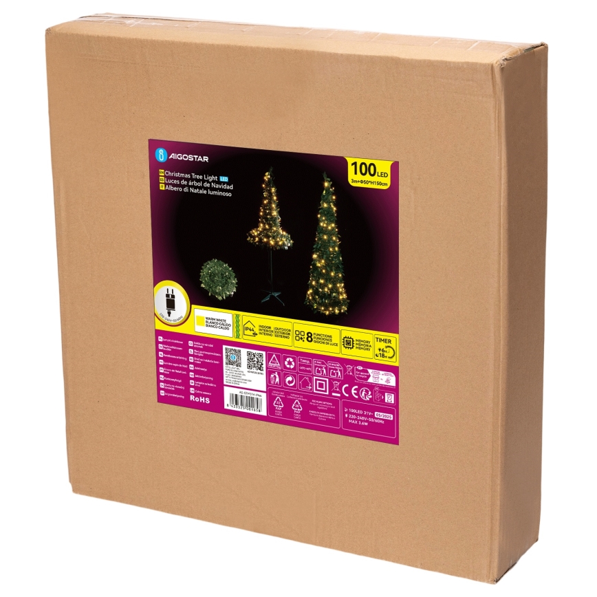 Aigostar - Vonkajší LED vianočný strom 100xLED 1,5m IP44 zelený, teplá biela