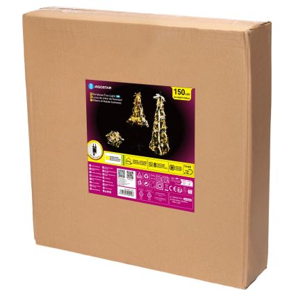 Aigostar - LED Vonkajší vianočný strom 150xLED 1,8m IP44 biela/zlatá teplá biela