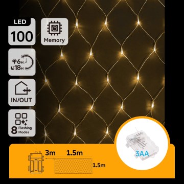 Aigostar - LED vonkajší vianočný svetelný reťazec 100xLED/8 funkcií/3xAA 4,5x1,5m IP44 teplá biela