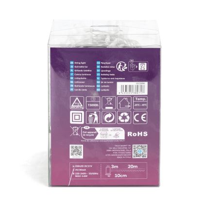 Aigostar - LED vonkajší vianočný svetelný reťazec 200xLED/8 funkcií 23m IP44 studená biela