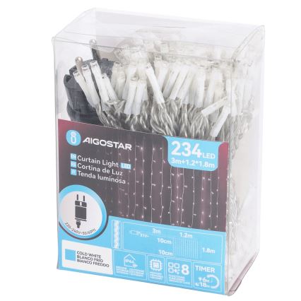 Aigostar - LED vonkajšia svetelná reťaz 234xLED/8 funkcií 1,2x1,8 m IP44 studená biela