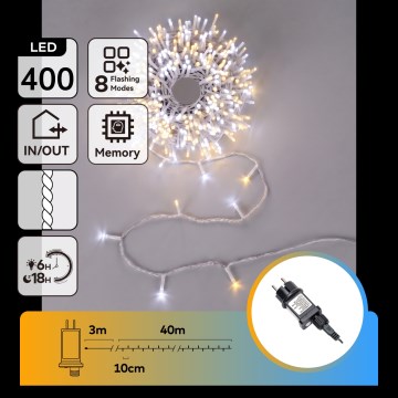 Aigostar - LED Vonkajší vianočný svetelný reťazec 400xLED/8 funkcií 43m IP44 teplá biela/studená biela