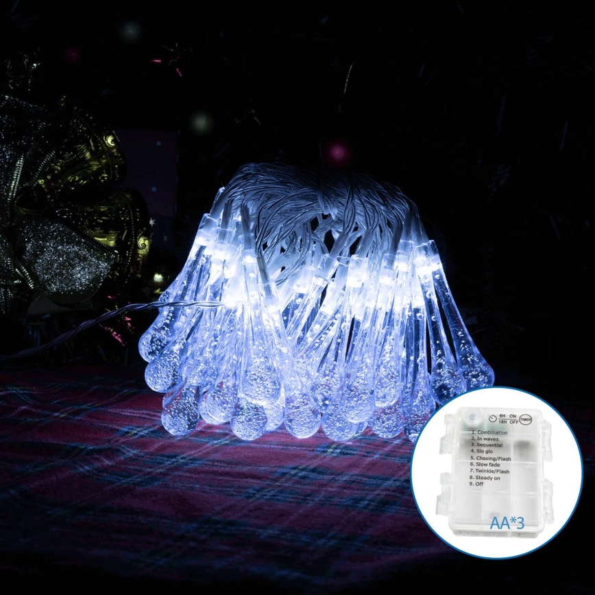 Aigostar - LED Vonkajšia dekoračná reťaz 50xLED/8 funkcií/3xAA 5,3m IP44 studená biela