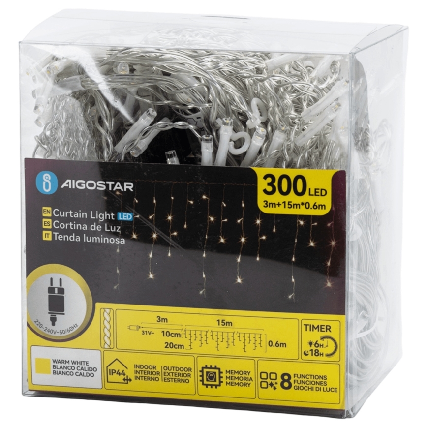 Aigostar - LED Vonkajšia dekoračná reťaz 75xLED/6W/230V 15x0,6m IP44 teplá biela