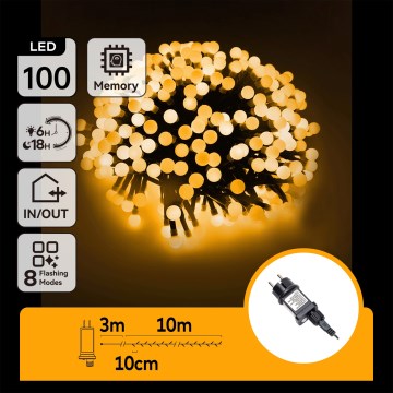 Aigostar - LED vonkajšia dekoračná svetelná reťaz 100×LED/8 funkcií 10 m IP44 teplá biela