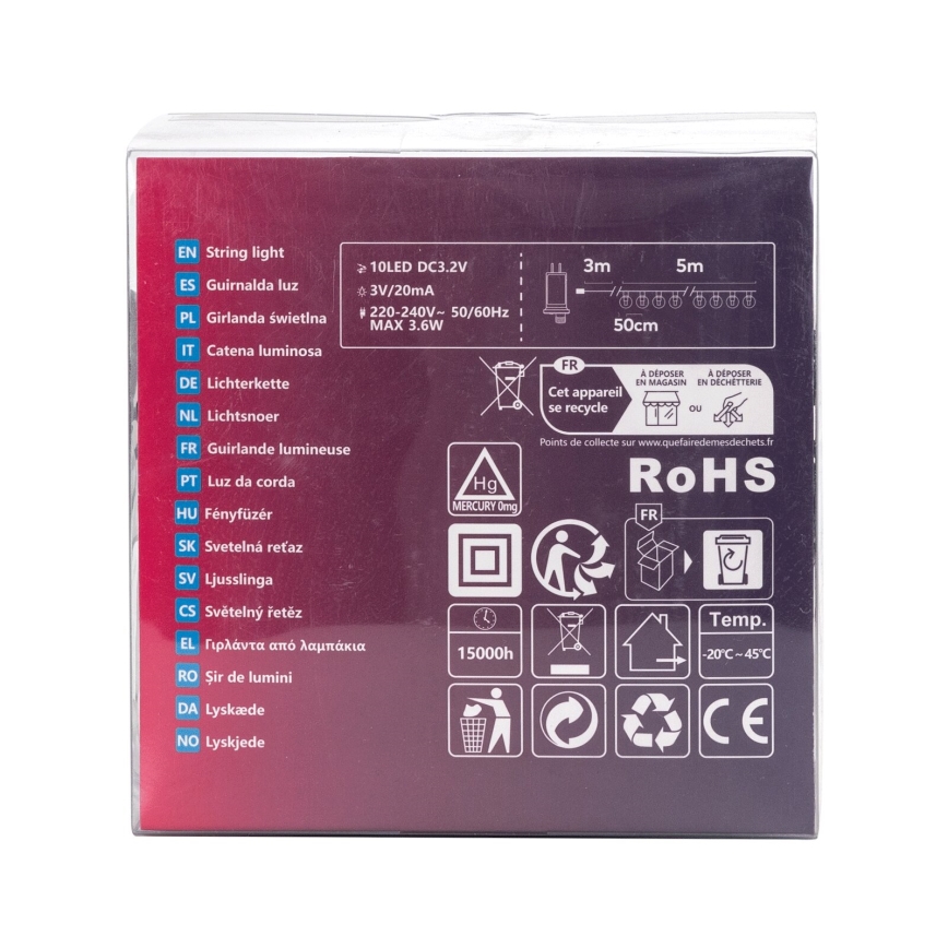 Aigostar - LED vonkajšia dekoratívna svetelná reťaz 10xLED/8m IP44 studená biela