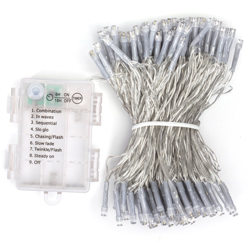 Aigostar -LED Vonkajšia reťaz 150xLED/8 funkcií 3xAA 15,3m IP44 teplá biela