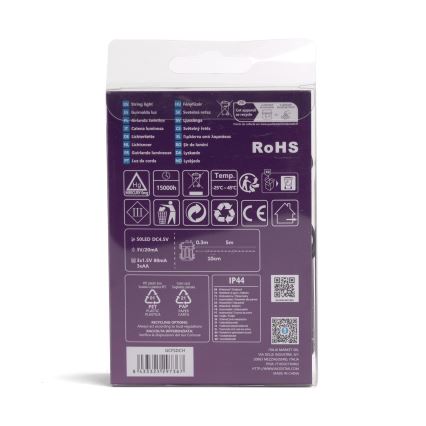 Aigostar - LED Vonkajšia reťaz 50xLED/8 funkcií 3xAA 5,3m IP44 viacfarebná