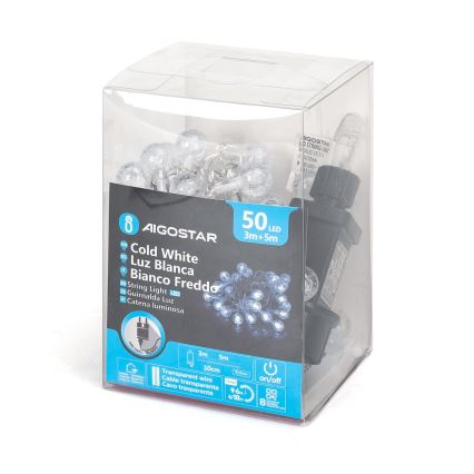 Aigostar - LED Vonkajšia svetelná reťaz 50xLED/8 funkcií 8m IP44 studená biela