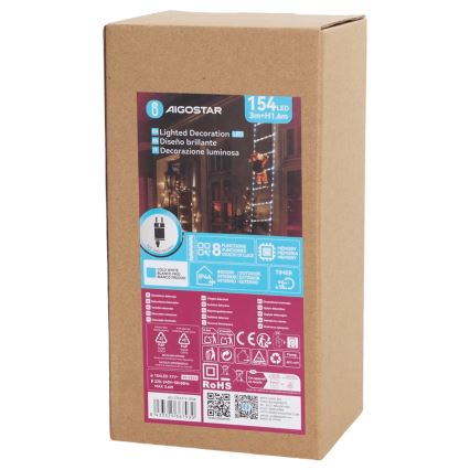 Aigostar - LED vonkajšia vianočná dekorácia 154× LED/8 funkcií 1,6 m IP44 studená biela