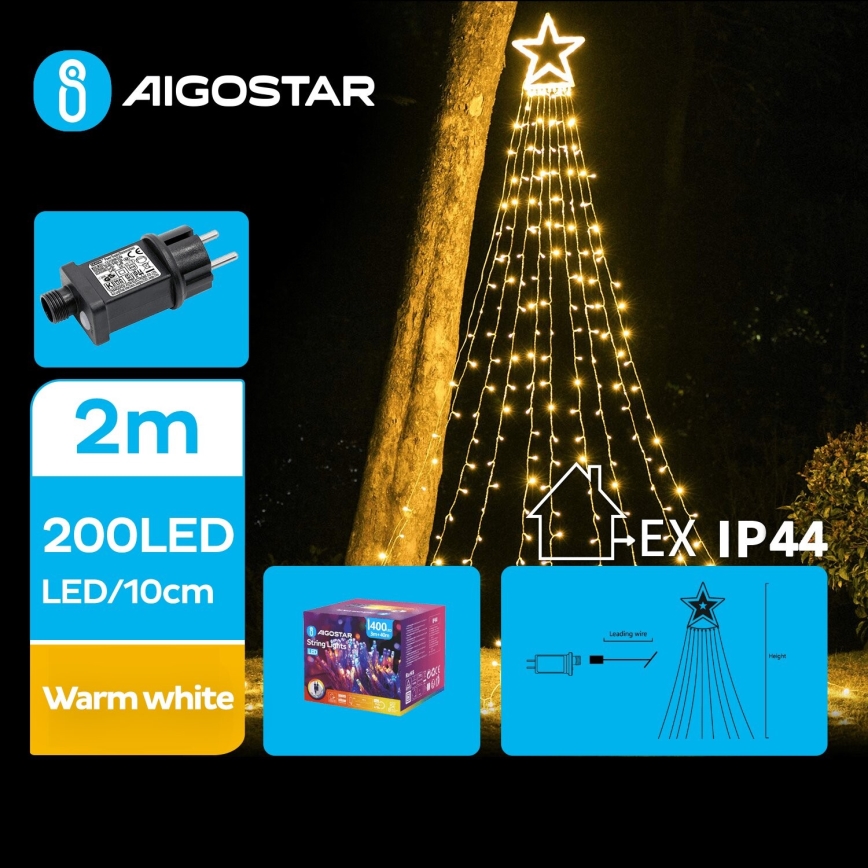 Aigostar - LED Vonkajšia vianočná dekorácia LED/3,6W/230V 2m IP44 teplá biela