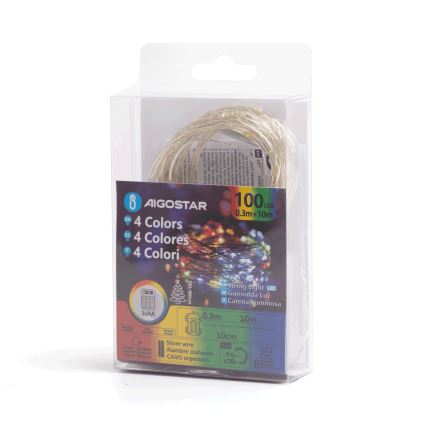 Aigostar - LED vonkajšia vianočná reťaz 100xLED/8 funkcií/3xAA10,3m IP44 viacfarebná