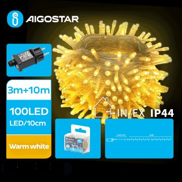 Aigostar - LED Vonkajšia vianočná reťaz 100xLED/8 funkcií 13m IP44 teplá biela