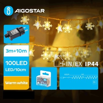 Aigostar - LED Vonkajšia vianočná reťaz 100xLED/8 funkcií 13m IP44 teplá biela