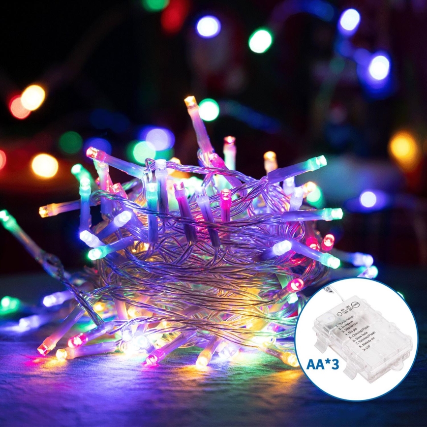 Aigostar -LED Vonkajšia vianočná reťaz 100xLED/8 funkcií 3xAA 10,3m IP44 multicolor