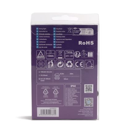 Aigostar-LED Vonkajšia vianočná reťaz 100xLED/8 funkcií 3xAA 10,3m IP44 multicolor