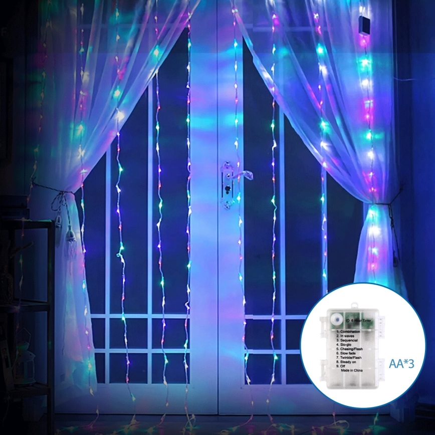 Aigostar - LED Vonkajšia vianočná reťaz 100xLED/8 funkcií 3xAA 4x1m IP44 multicolor