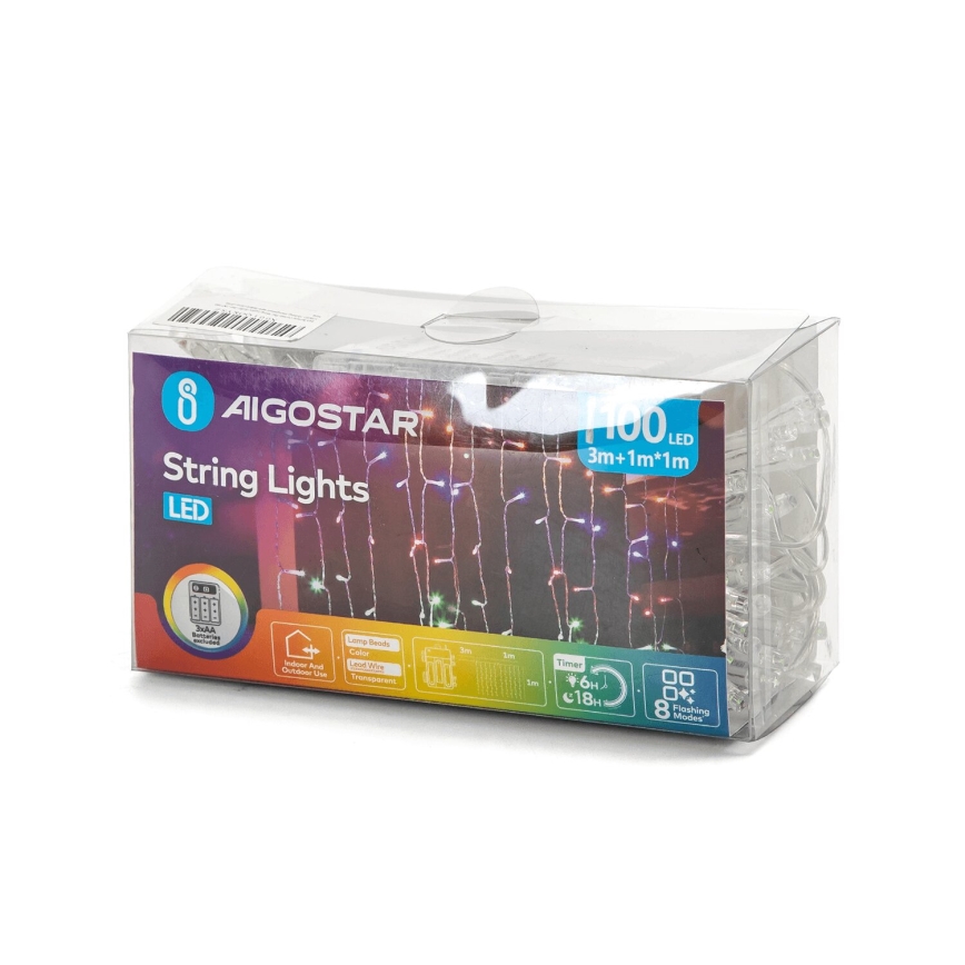 Aigostar - LED Vonkajšia vianočná reťaz 100xLED/8 funkcií 3xAA 4x1m IP44 multicolor