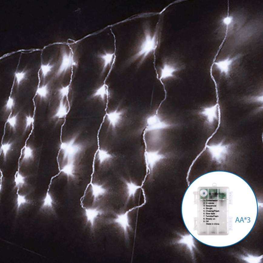 Aigostar - LED Vonkajšia vianočná reťaz 100xLED/8 funkcií/3xAA 8x0,4m IP44 studená biela