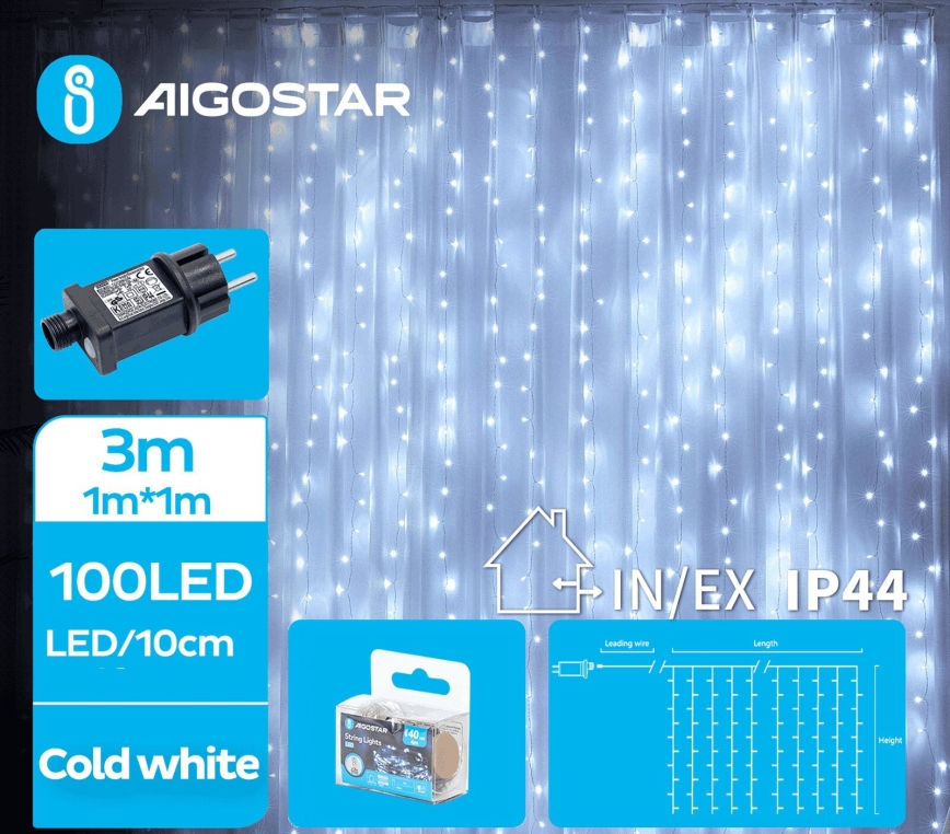Aigostar - LED Vonkajšia vianočná reťaz 100xLED/8 funkcií 4x1m IP44 studená biela