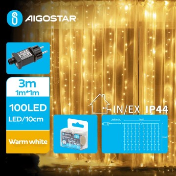 Aigostar - LED Vonkajšia vianočná reťaz 100xLED/8 funkcií 4x1m IP44 teplá biela
