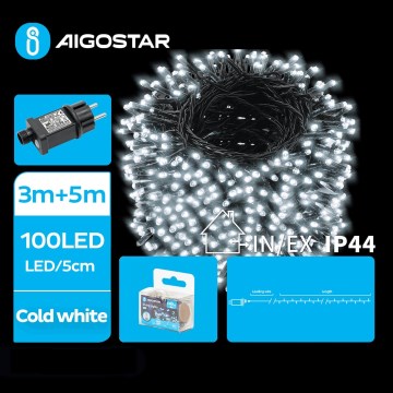 Aigostar - LED Vonkajšia vianočná reťaz 100xLED/8 funkcií 8m IP44 studená biela