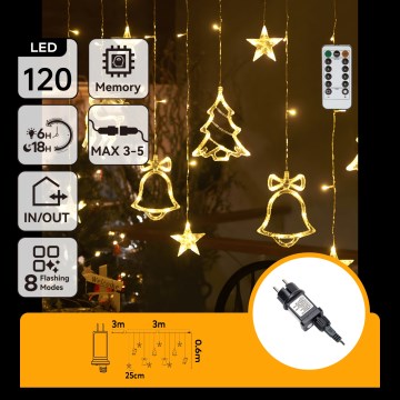 Aigostar - LED vonkajšia vianočná reťaz 120xLED/8 funkcií 3x0,6m IP44 teplá biela + diaľkové ovládanie