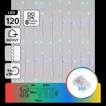 Aigostar - LED vonkajšia vianočná reťaz 120xLED/8 funkcií 3xAA 3,9x1,2m IP44 viacfarebná