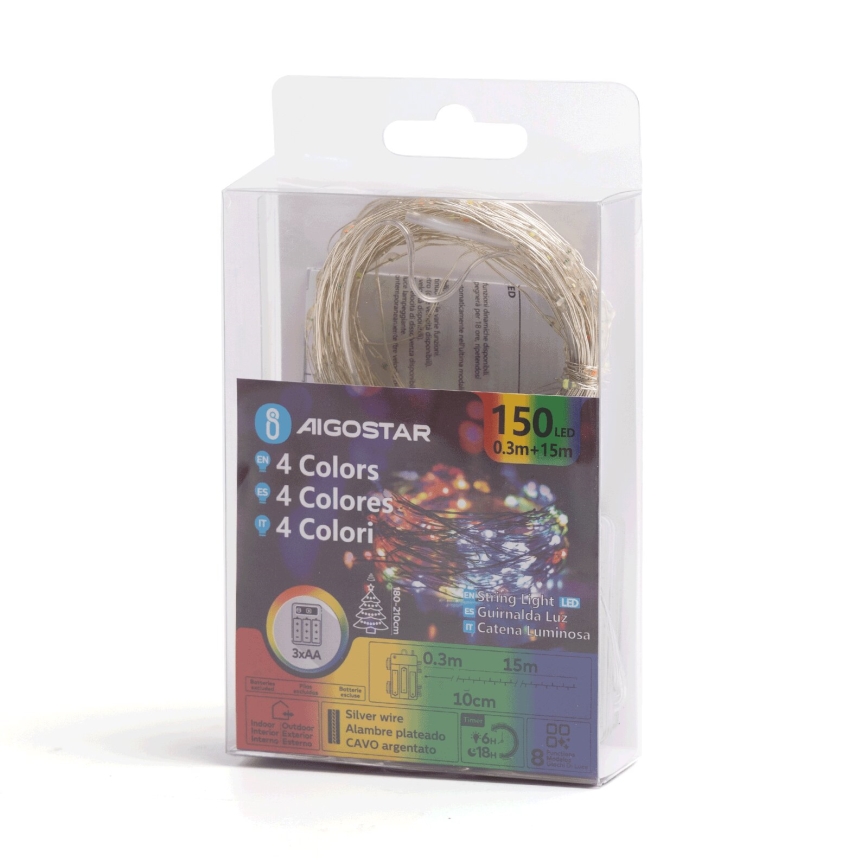Aigostar - LED Vonkajšia vianočná reťaz 150xLED/8 funkcií 15,3m IP44 multicolor