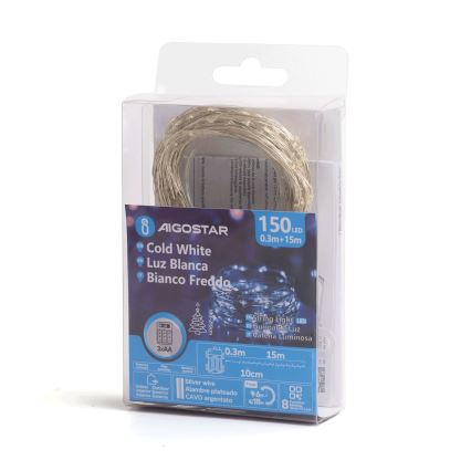 Aigostar - LED Vonkajšia vianočná reťaz 150xLED/8 funkcií 15,3m IP44 studená biela