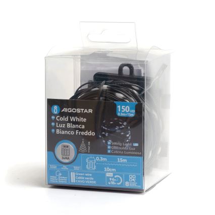 Aigostar - LED Vonkajšia vianočná reťaz 150xLED/8 funkcií 15,3m IP44 studená biela