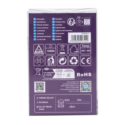 Aigostar - LED Vonkajšia vianočná reťaz 150xLED/8 funkcií 15,3m IP44 studená biela